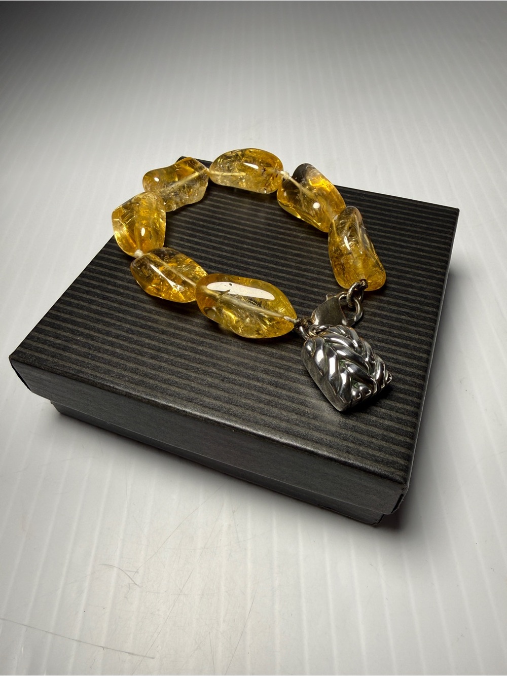 Citrine Gemstone Bead Bracelet with Sterling Silver Charm